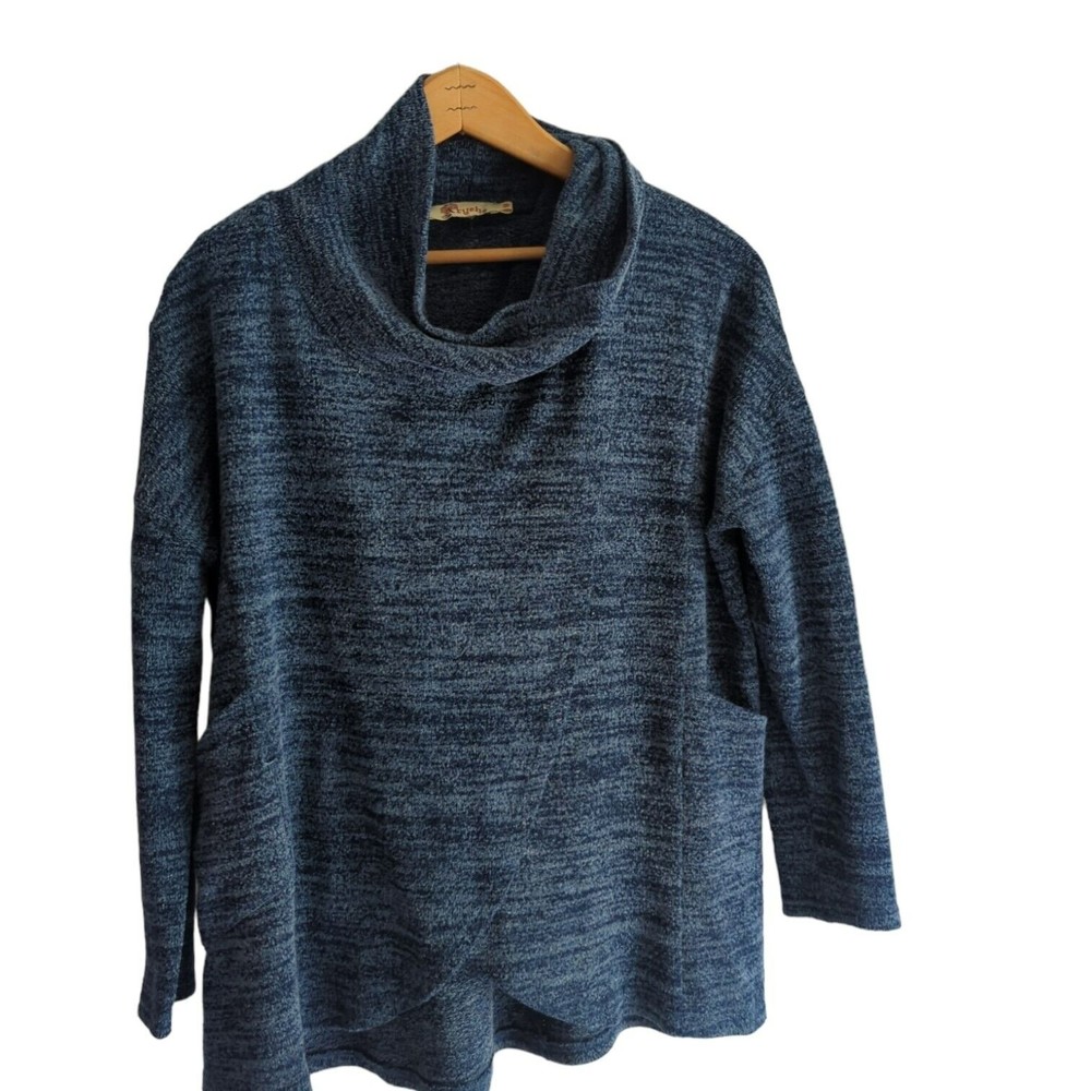 AXYEH Women's M Blue Wrap Cowl Knit Sweater Oversized Stretch Cozy